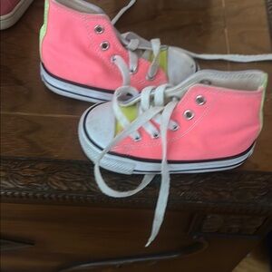 Kids Pink and White High-Top Sneakers